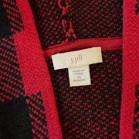 J Jill Womens Red & Black buffalo Plaid Hooded Button-Up Cardigan Coat 2X comfy - Picture 3 of 7